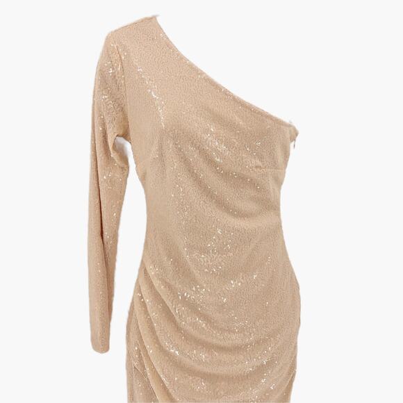 Lulus Womens Deja Vu Gown XS Pink Sequin One Shoulder Tall Slit Tulip Style Hem - Picture 3 of 11